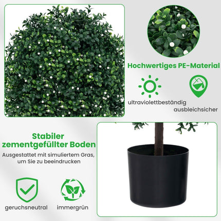Lot de 2 arbres topiaires artificiels en forme de boule avec feuilles et fruits protégés contre les UV