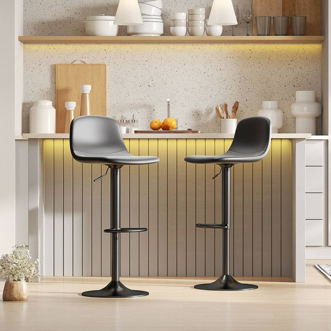 Verstellbare Barhocker aus Kunstleder, 2er-Set, drehbar, Schwarz
