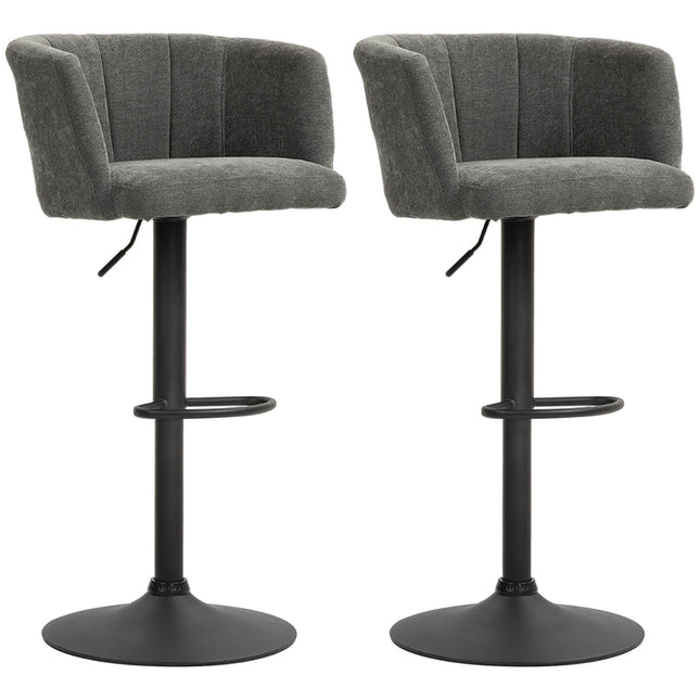 Höhenverstellbare drehbare Barhocker, 2er-Set, dunkelgraues Leinen
