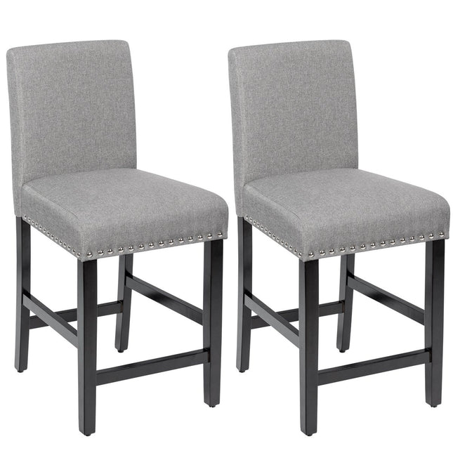 Lot de 2 tabourets de bar avec pieds en bois d'hévéa et chaises de bar en tissu lin respirant gris