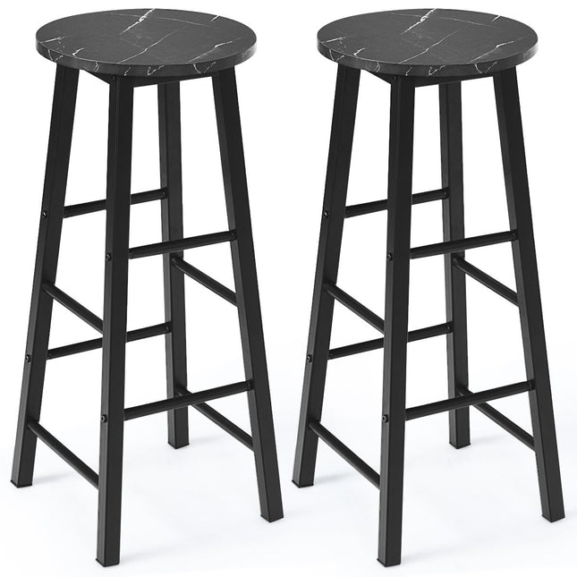 Ensemble de 2 tabourets de bar aspect marbre avec repose-pieds et chaises de bar hauteur d'assise 71 cm, tabourets de comptoir noirs