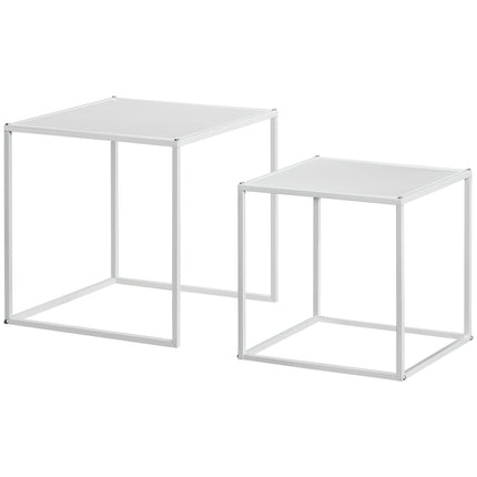 Moderner weißer quadratischer Couchtisch mit Stahlrahmen, 2er-Set