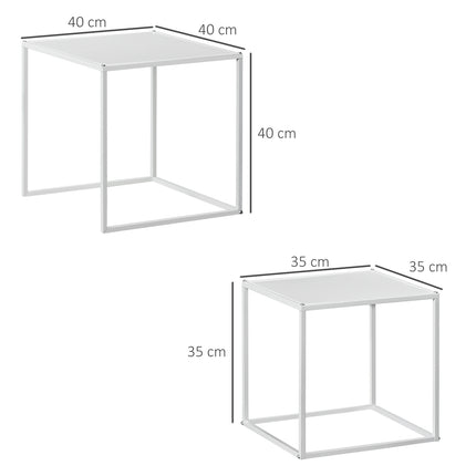 Moderner weißer quadratischer Couchtisch mit Stahlrahmen, 2er-Set