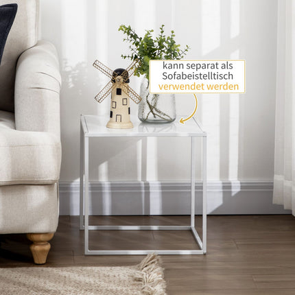 Moderner weißer quadratischer Couchtisch mit Stahlrahmen, 2er-Set