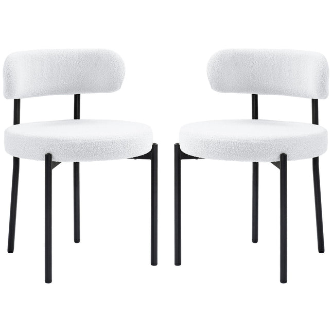 Lot de 2 chaises de salle à manger, rembourrées en polaire, chaises avec assise rembourrée, pieds en métal, blanc crème