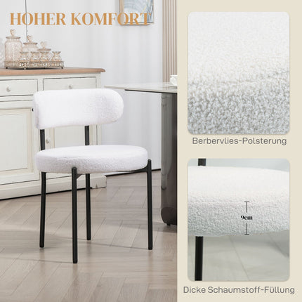 Esszimmerstühle 2er-Set, Cremeweiß, Fleecebezogen