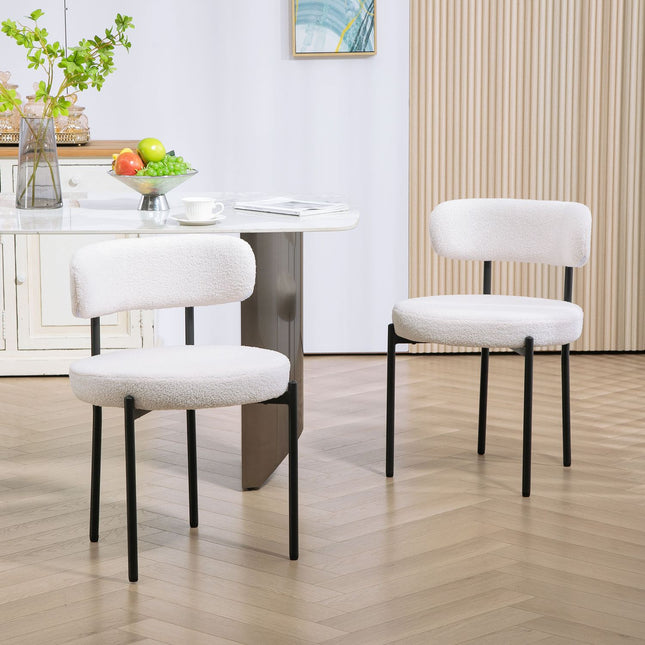 Lot de 2 chaises de salle à manger, rembourrées en polaire, chaises avec assise rembourrée, pieds en métal, blanc crème