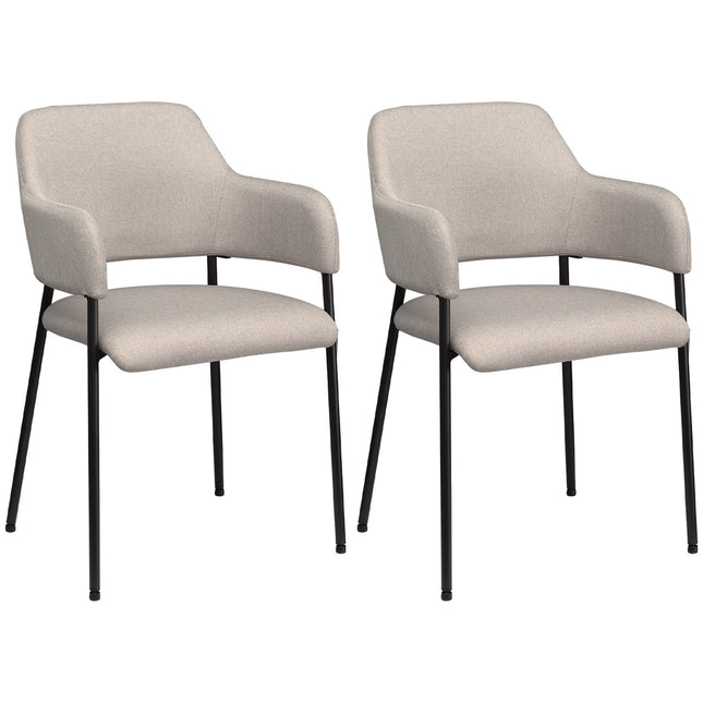 Beige gepolsterte Esszimmerstühle, 2er-Set – Stahlbeine, 54x54x84 cm