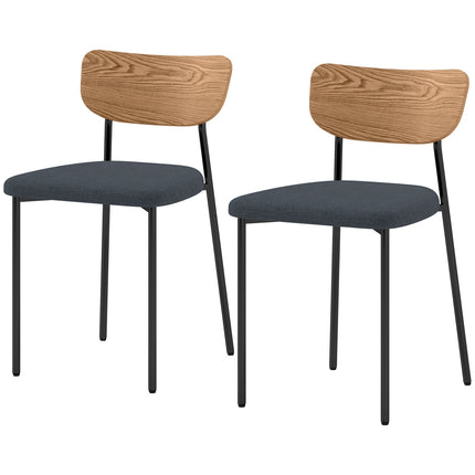 Lot de 2 chaises de salle à manger, aspect lin, design sans accoudoirs, pieds en métal, gris