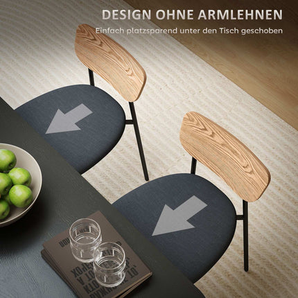 Lot de 2 chaises de salle à manger, aspect lin, design sans accoudoirs, pieds en métal, gris