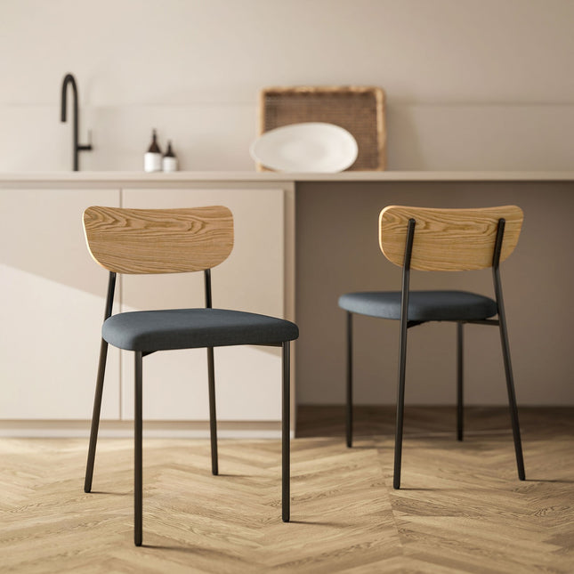 Lot de 2 chaises de salle à manger, aspect lin, design sans accoudoirs, pieds en métal, gris