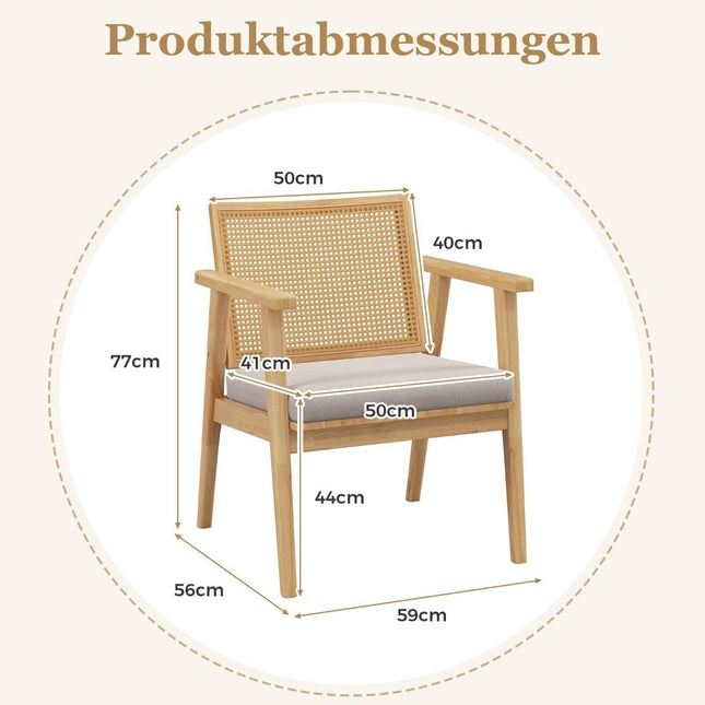 2er-Set Esszimmerstühle mit atmungsaktiver Rattan-Rückenlehne und abnehmbarem Sitzkissen