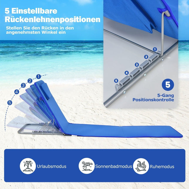 Ensemble de 2 tapis de plage pliables avec 2 chaises longues et une table d'appoint 151 x 55,5 x 27-47 Bleu