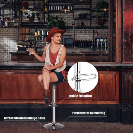 Ensemble de 2 tabourets de bar réglables en hauteur avec dossier &amp; Repose-pieds chaise pivotante 360° noir
