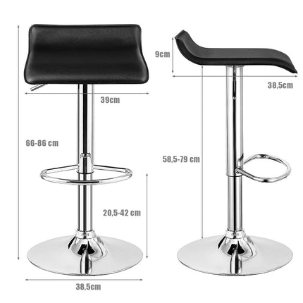 Ensemble de 2 tabourets de bar réglables en hauteur avec dossier &amp; Repose-pieds chaise pivotante 360° noir