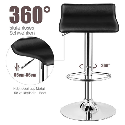 Ensemble de 2 tabourets de bar réglables en hauteur avec dossier &amp; Repose-pieds chaise pivotante 360° noir