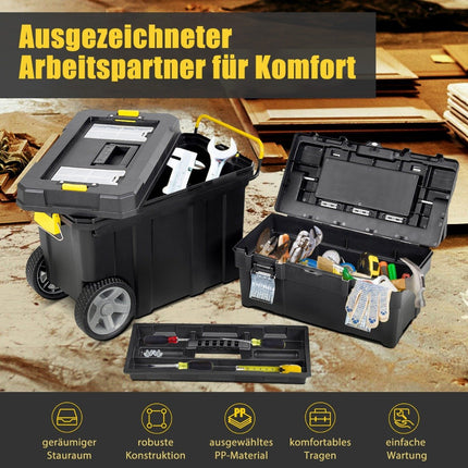 Lot de 2 valises à outils portatives avec poignée de traction et compartiment amovible, valise à outils sur chariot, noir