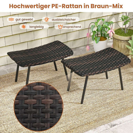 2er-Set Rattan-Fußhocker mit schnelltrocknender Schaumstoffpolsterung