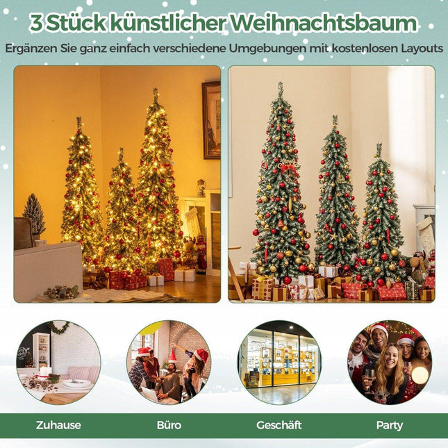 Lot de 3 sapins de Noël artificiels en forme de crayon, 120 + 150 + 180 cm, pour la maison et le bureau