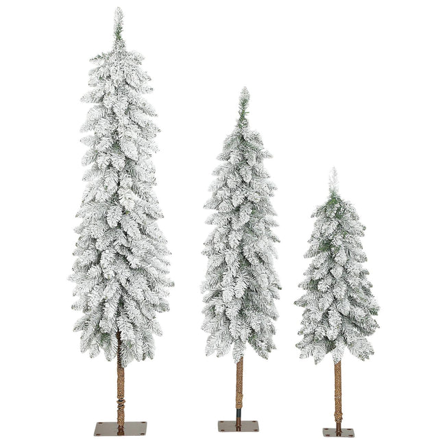 Lot de 3 sapins de Noël artificiels enneigés, 3 tailles, ignifuges