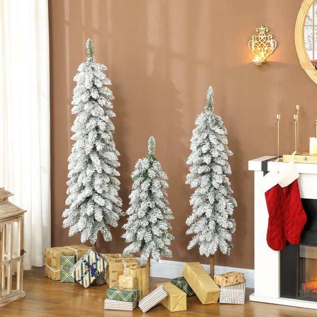 Lot de 3 sapins de Noël artificiels enneigés, 3 tailles, ignifuges