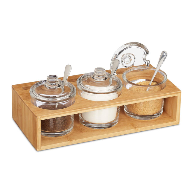 Ensemble de 3 pots à épices avec support en bambou