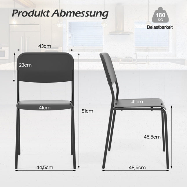 Ensemble de 4 chaises de salle à manger empilables noires avec pieds en métal