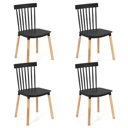 Esszimmerstühle mit spindelförmiger Rückenlehne und geschwungenen Sitzen, Stühle ohne Armlehnen, Schwarz, 4er-Set