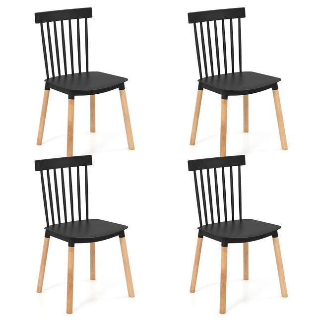 Ensemble de 4 chaises de salle à manger avec dossiers à fuseaux et sièges incurvés Chaises sans accoudoirs Noir