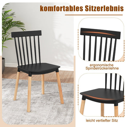 Esszimmerstühle mit spindelförmiger Rückenlehne und geschwungenen Sitzen, Stühle ohne Armlehnen, Schwarz, 4er-Set