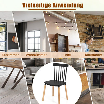 Esszimmerstühle mit spindelförmiger Rückenlehne und geschwungenen Sitzen, Stühle ohne Armlehnen, Schwarz, 4er-Set