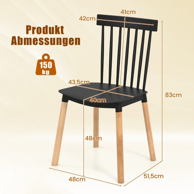 Ensemble de 4 chaises de salle à manger avec dossiers à fuseaux et sièges incurvés Chaises sans accoudoirs Noir