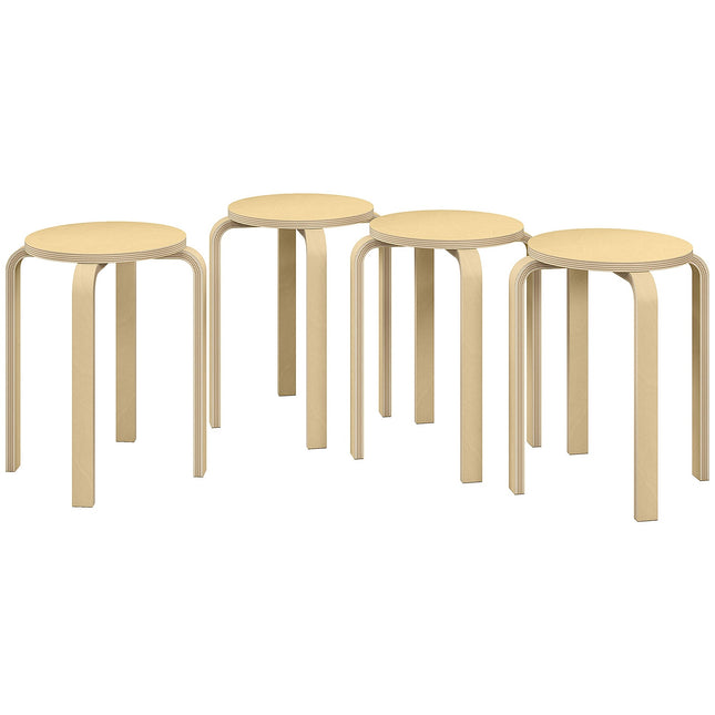 Lot de 4 tabourets empilables, tabourets de salle à manger avec tapis antidérapant, tabourets multifonctionnels pour salle à manger, salon, naturel