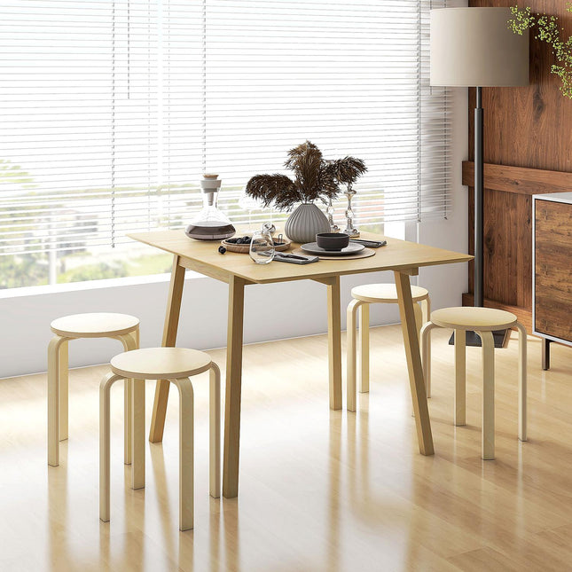 Lot de 4 tabourets empilables, tabourets de salle à manger avec tapis antidérapant, tabourets multifonctionnels pour salle à manger, salon, naturel