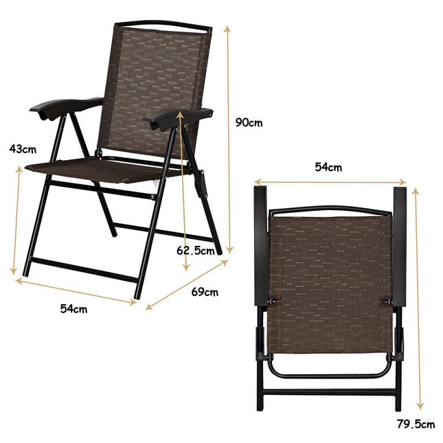 Lot de 4 chaises pliantes, chaises de jardin à dossier haut, chaises pliantes, 69 x 54 cm x 90 cm, marron