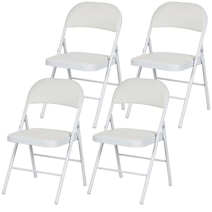 Klappstühle 4er-Set, weißes Kunstleder, Metallgestell