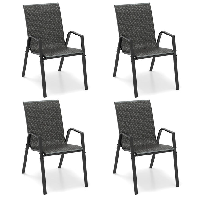 Lot de 4 chaises de jardin empilables en rotin PE avec accoudoirs, chaises empilables 66 x 51 x 84 cm