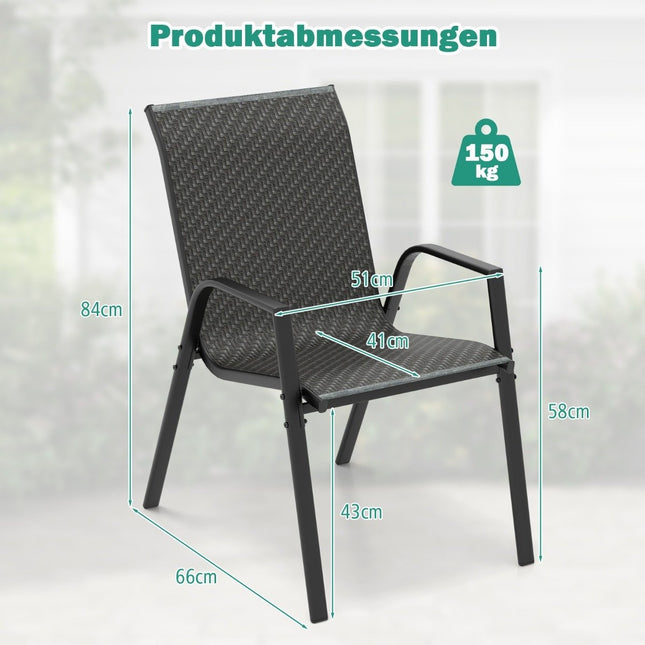 Lot de 4 chaises de jardin empilables en rotin PE avec accoudoirs, chaises empilables 66 x 51 x 84 cm
