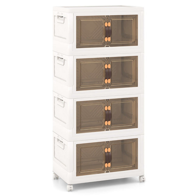 Lot de 4 boîtes de rangement empilables avec couvercles & roulettes & portes 49,5 x 31,5 x 112,5 cm