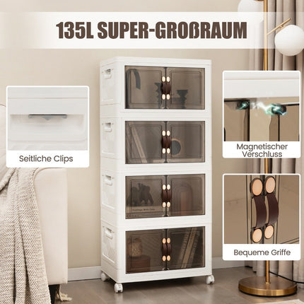 Lot de 4 boîtes de rangement empilables avec couvercles & roulettes & portes 49,5 x 31,5 x 112,5 cm