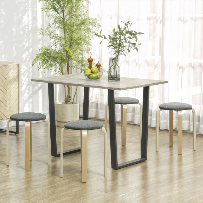 Lot de 4 tabourets empilables rembourrés, surface laquée, pieds en bois, gris