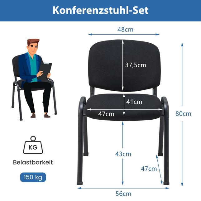 5 stapelbare Konferenzstühle, schwarz, Metallgestell