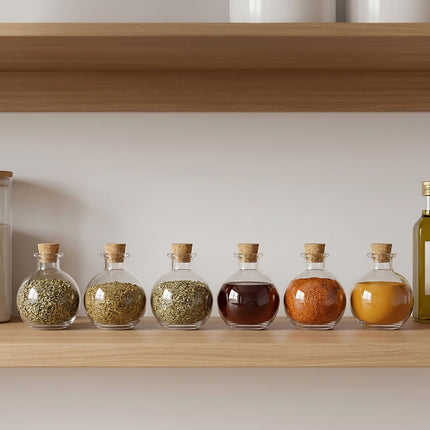 Set of 6 Glass Bottles with Corks, 260ml Capacity