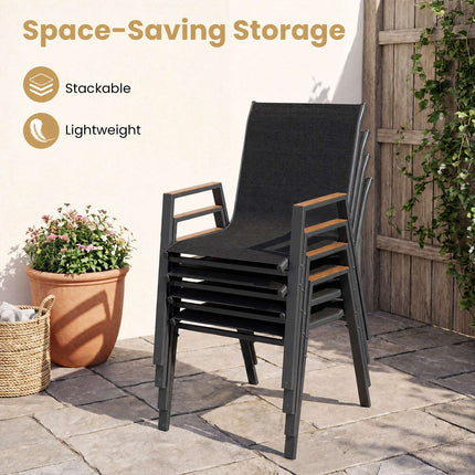 Ensemble de 6 chaises de jardin empilables, tissu Teslin noir