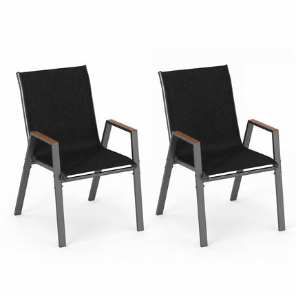 Ensemble de 6 chaises de jardin empilables, tissu Teslin noir