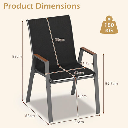 Ensemble de 6 chaises de jardin empilables, tissu Teslin noir