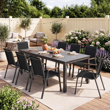 Ensemble de 6 chaises de jardin empilables, tissu Teslin noir