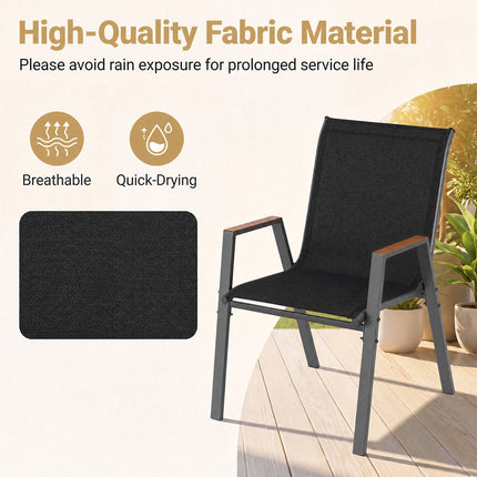 Ensemble de 6 chaises de jardin empilables, tissu Teslin noir