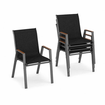 Ensemble de 6 chaises de jardin empilables, tissu Teslin noir