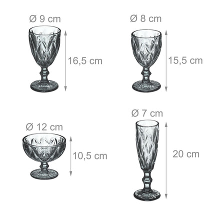 Set mit 7 grauen Gläsern